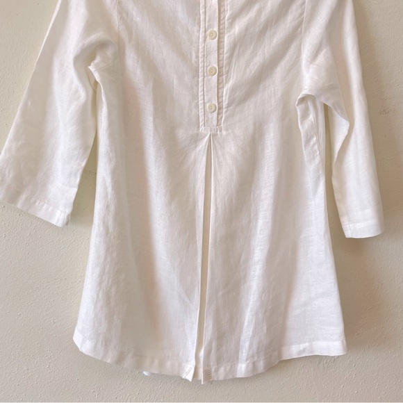 Flax 100% linen 3/4 sleeves top blouse size S pleated pocket lagenlook - Picture 6 of 10